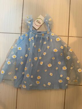 NWT Baby Girl Blue Daisy Tulle Dress Sheer Overlay 12-18M NWT Spring